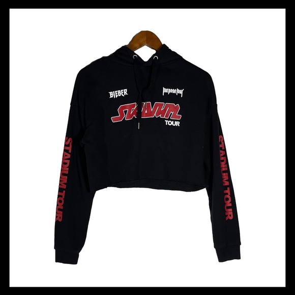 Justin Bieber Purpose Tour Cropped Hoodie H&M Divided Black Red Stadium Size S - Picture 1 of 9